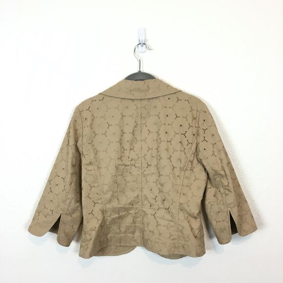 Classiques Entier Blazer Eyelet Cropped Jacket Medium Tan Beige Women 90s - Picture 3 of 14